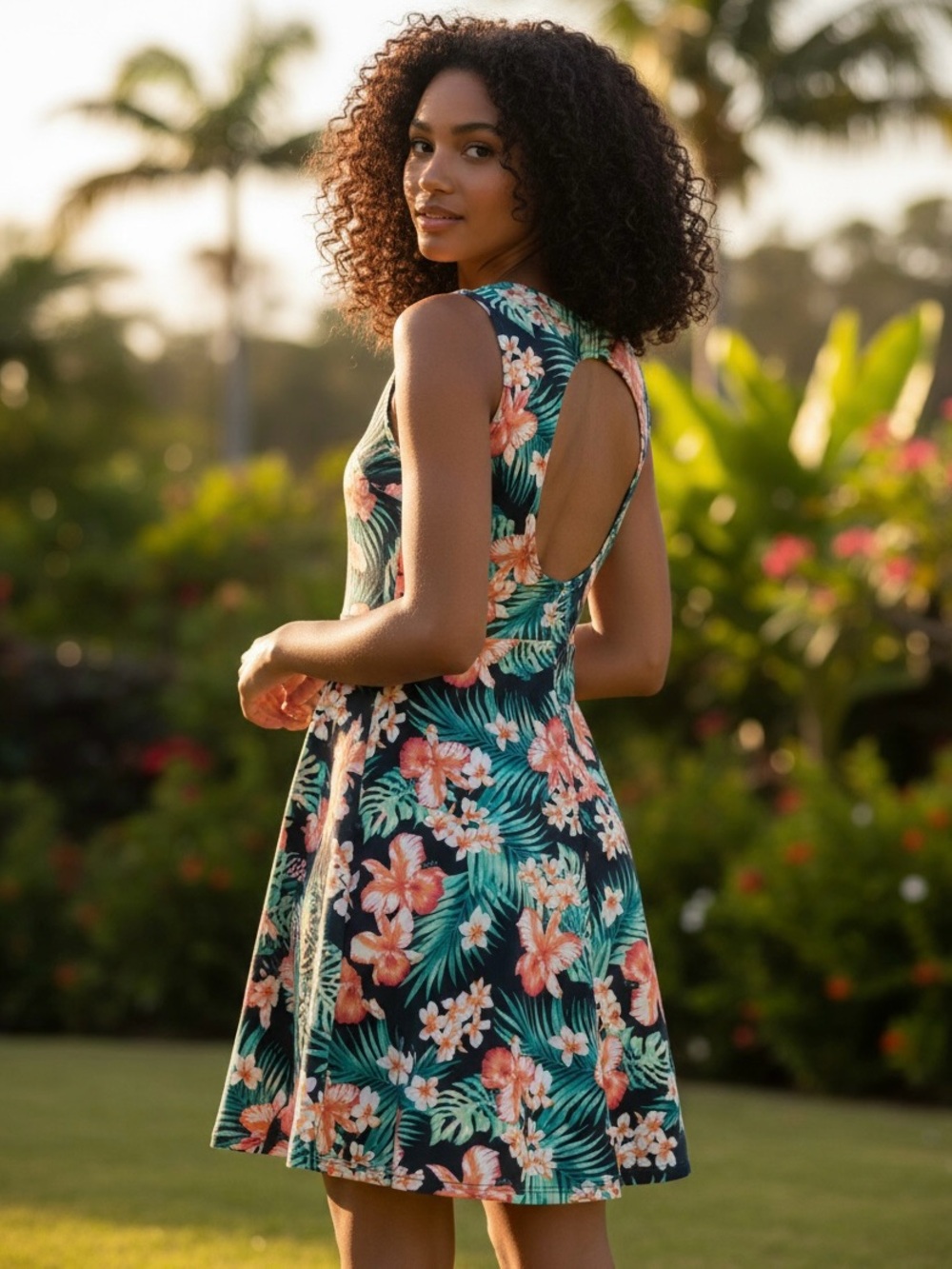 NWT PINK Victoria’s Secret Tropical Floral Skater Dress Cutout Large